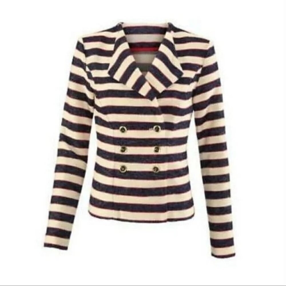 CABI Cruise Jacket Nautical Stripe Double Breast Blazer Sz 4 #5094 EUC